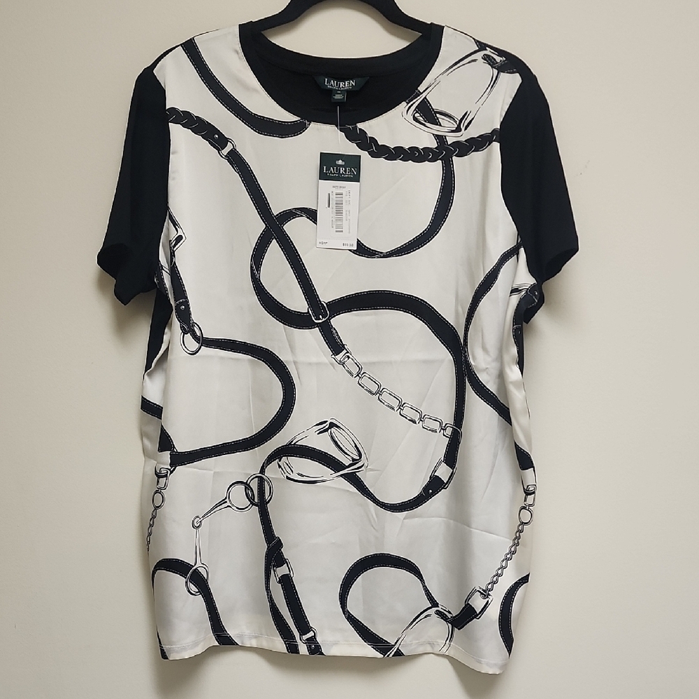 Lauren Ralph Lauren Black and White Graphic Short Sleeve Tee